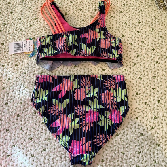 Breaking Waves Girl’s 2pc Bikini High Waisted Bottom  Swimsuit, Size 6/6X - Picture 5 of 11